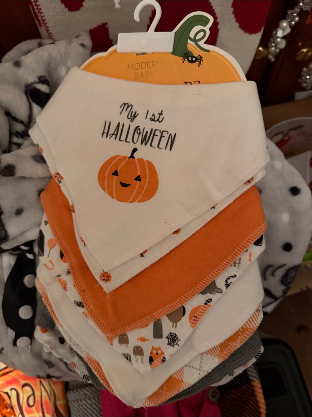 My 1st Halloween Baby Bandana Bibs - Orange & White /8 total